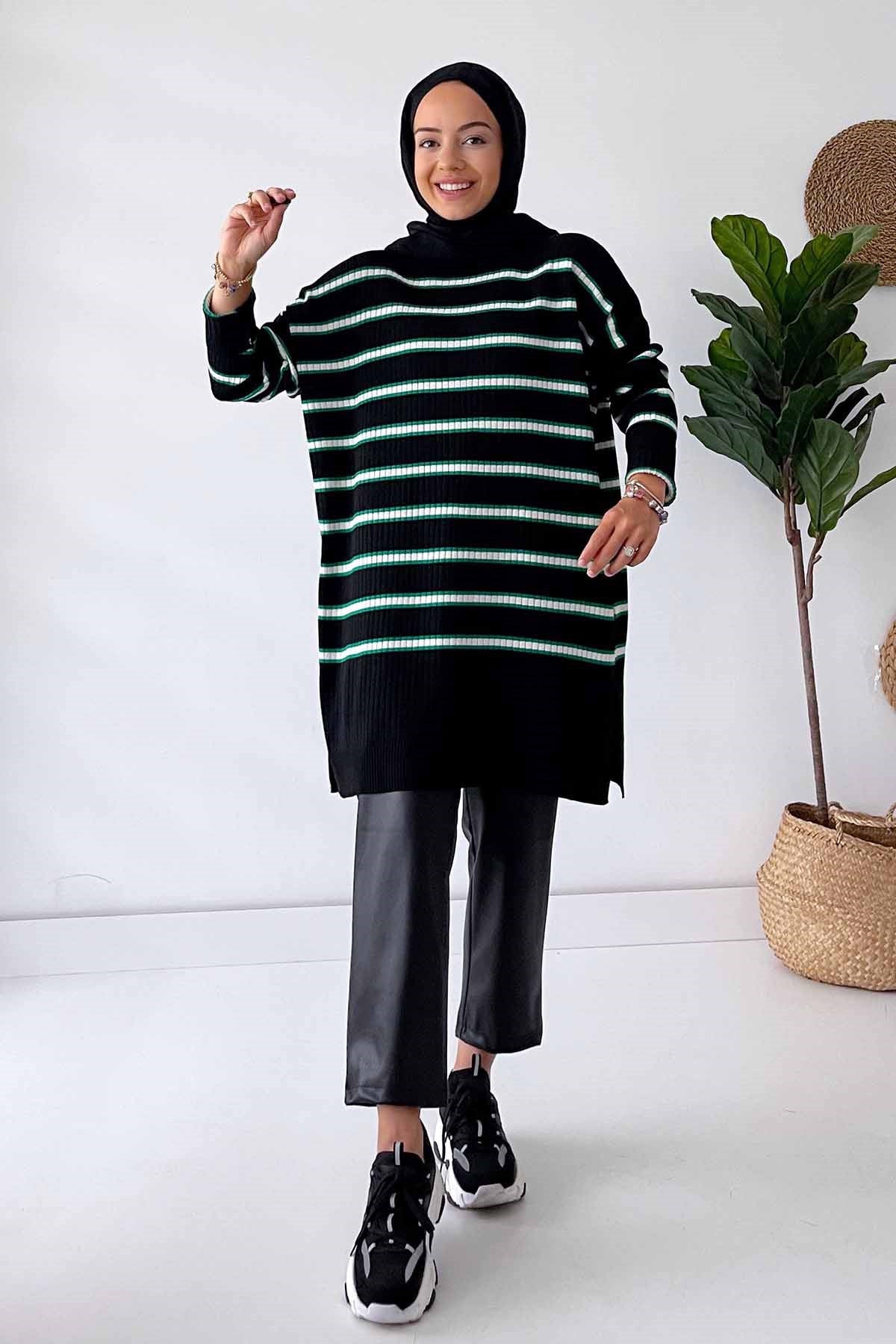 Lady Knitwear Tunic - Black/Green