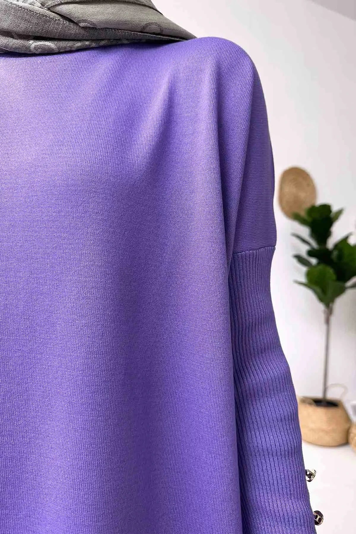 Sleeve Detail Mercerized Tunic - Violet