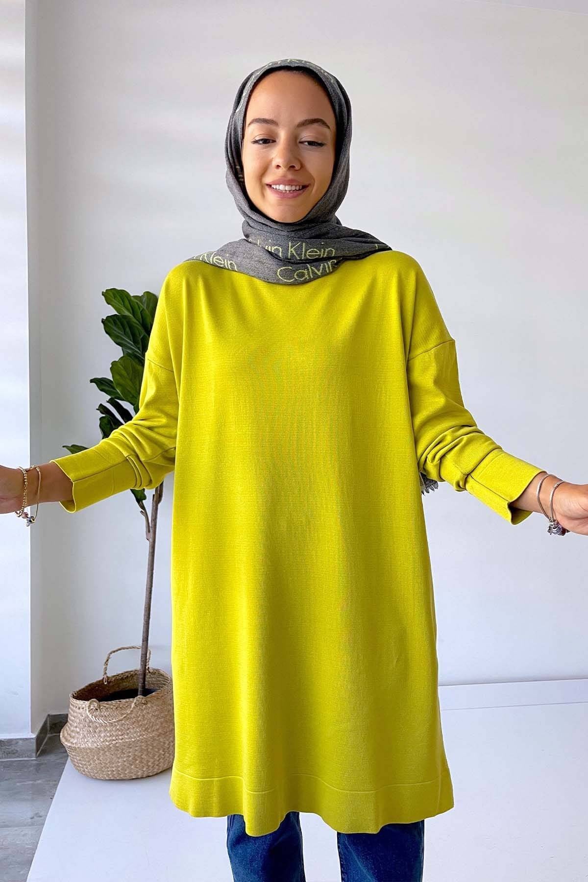 Upright Collar Mercerized Tunic - Oil Green