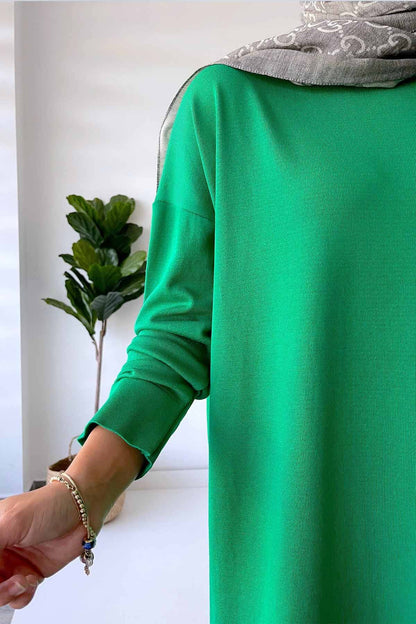 Upright Collar Mercerized Tunic - Green