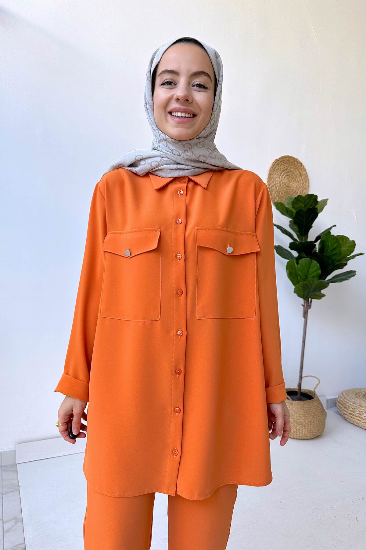 Double Pocket Crepe Suit - Orange