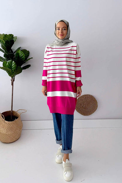 Holy Striped Knitwear Tunic - Fuchsia