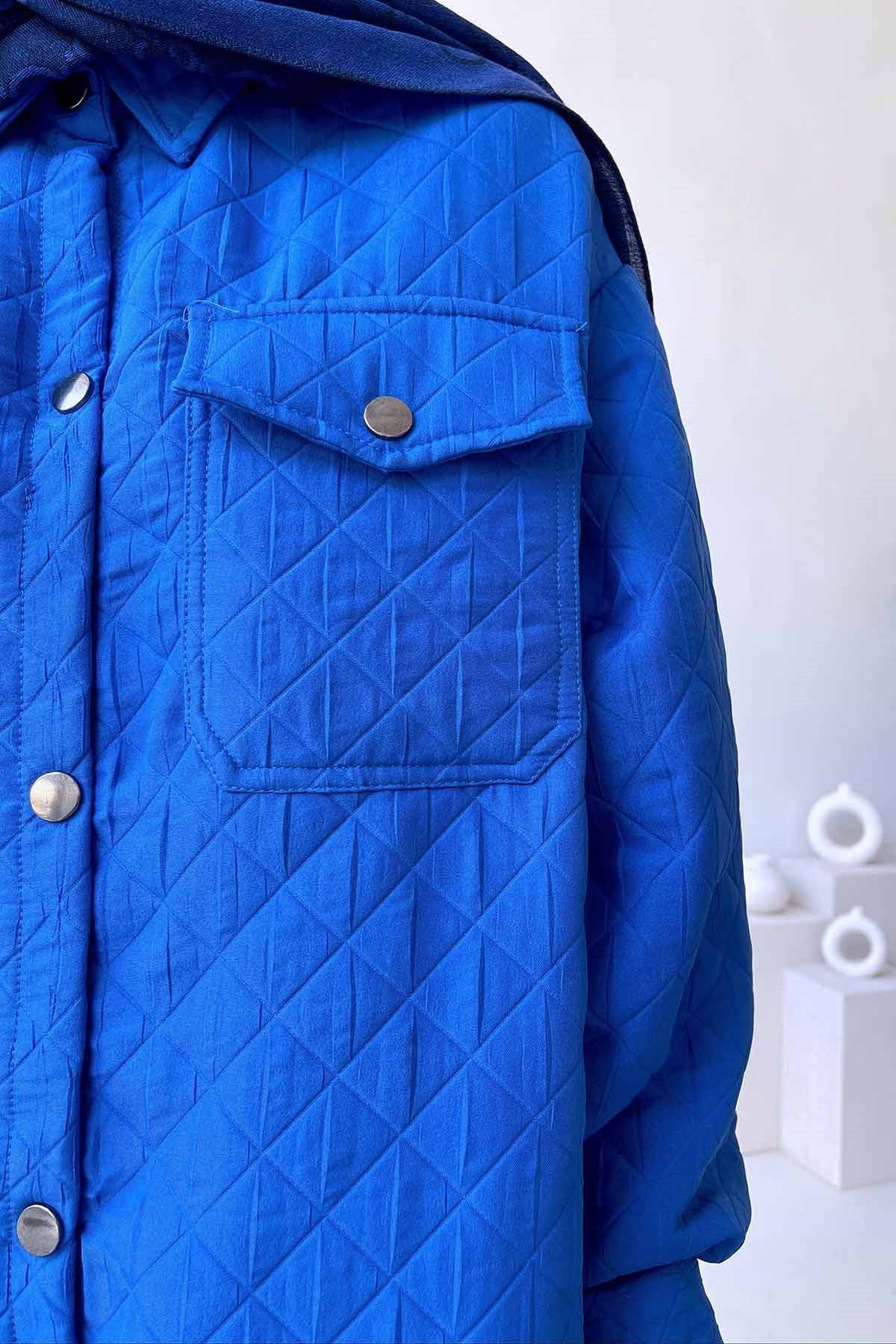 Quilted Pocket Capped Jacket - Blue