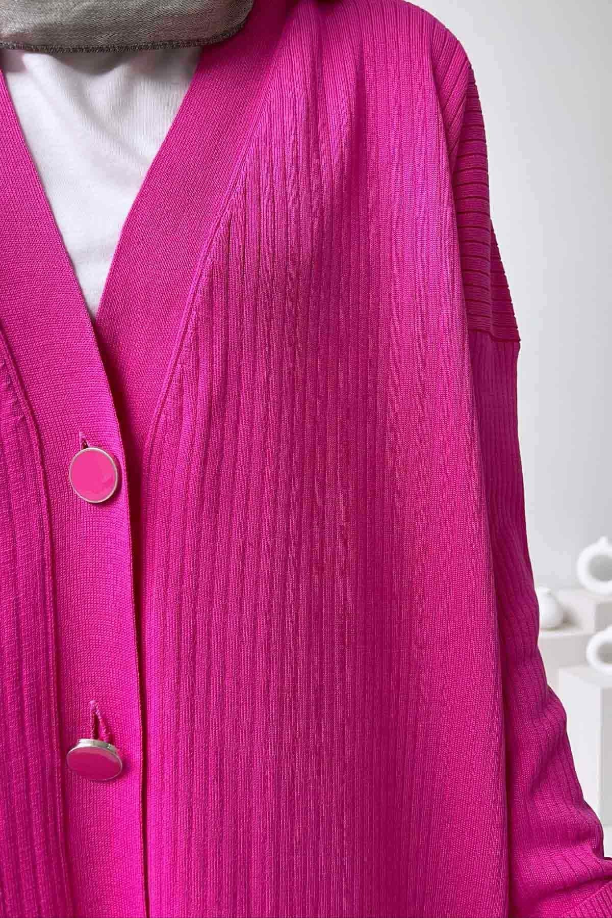 Mercerized Cardigan with Button Wick - Fuchsia