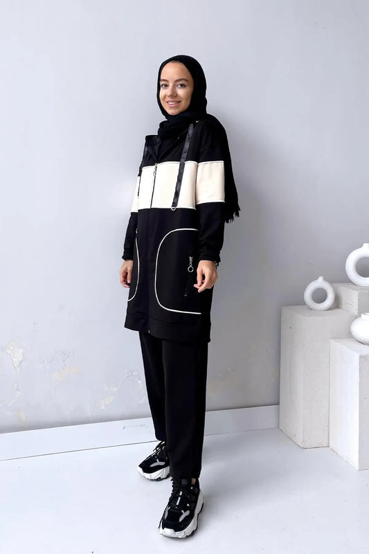 Hoodie Line Suit - Black