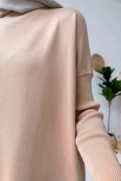 Sleeve Detail Mercerized Tunic - Coffee Milk