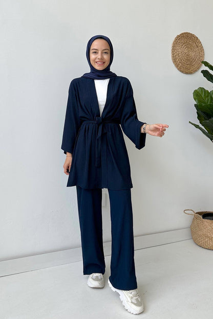 Belt Kimono Duo Suit - Navy Blue