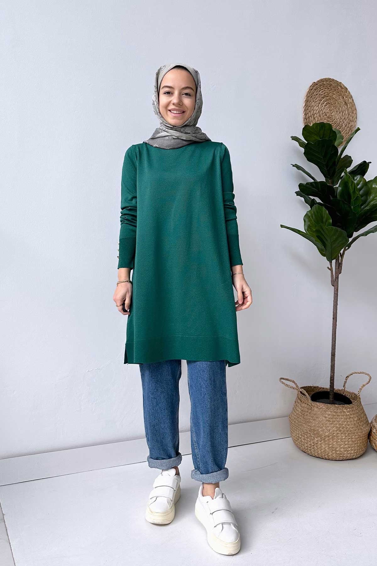 A Form Mercerized Tunic - Emerald Color