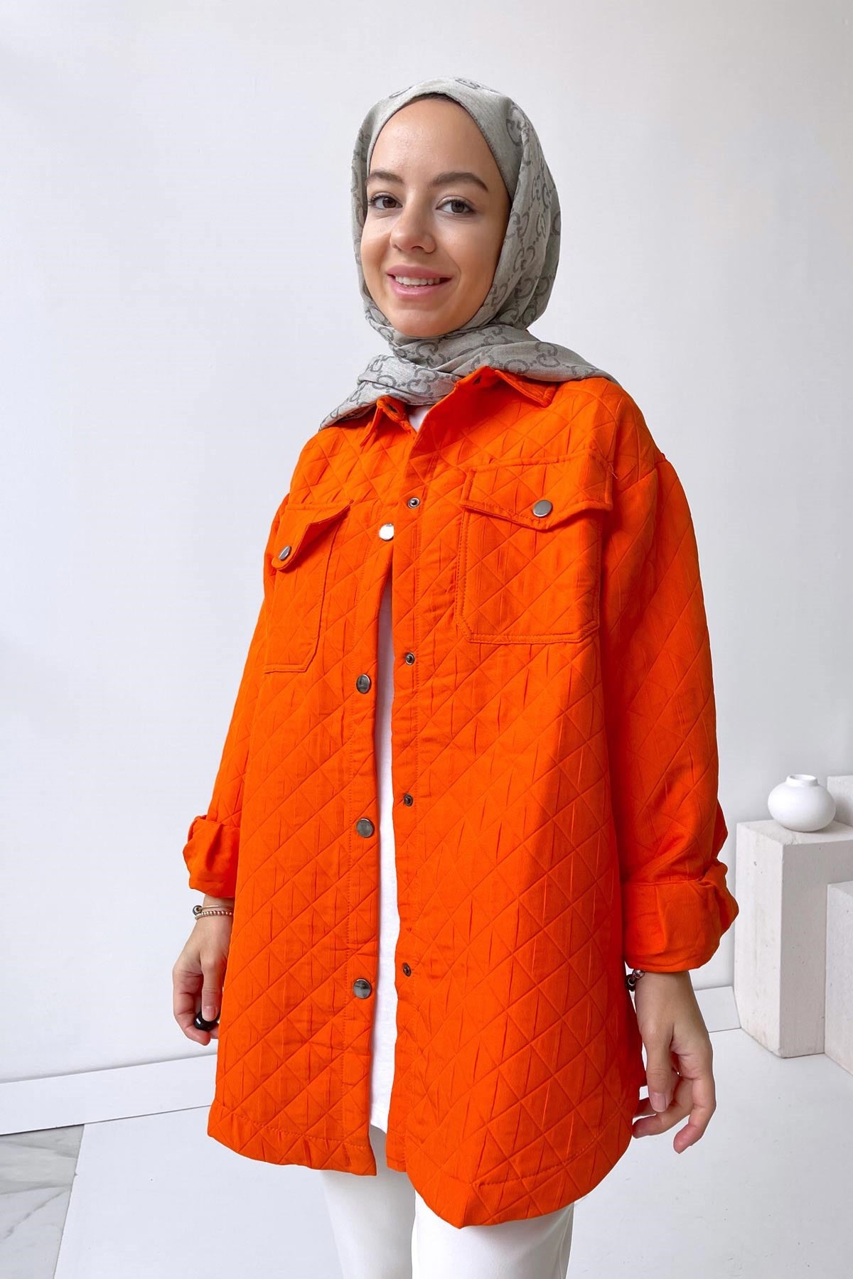 Quilted Pocket Capped Jacket - Orange