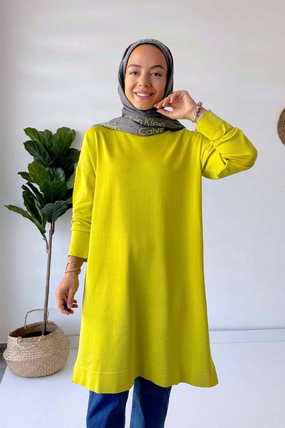 Upright Collar Mercerized Tunic - Oil Green