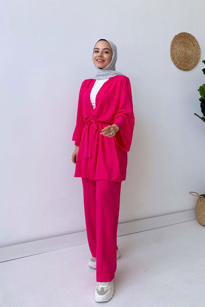 Belt Kimono Duo Suit - Fuchsia