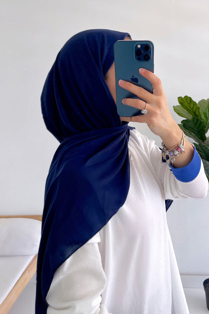 Combed Cotton Shawl - Navy Blue