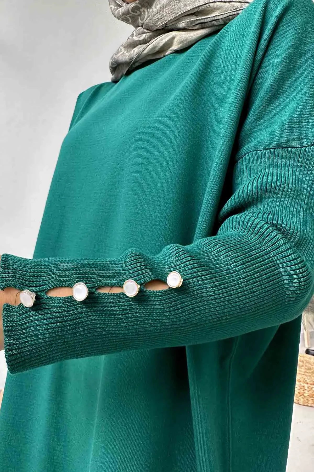 Sleeve Detail Mercerized Tunic - Emerald Color