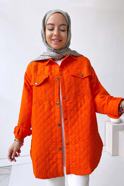 Quilted Pocket Capped Jacket - Orange