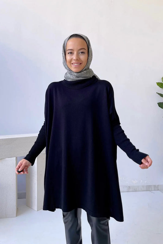 Oversize Mercerized Tunic - Black